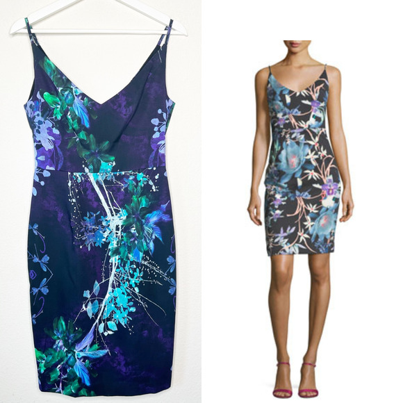 Black Halo Jevette Supersonic Black Floral Sheath Dress 4 - Picture 1 of 10